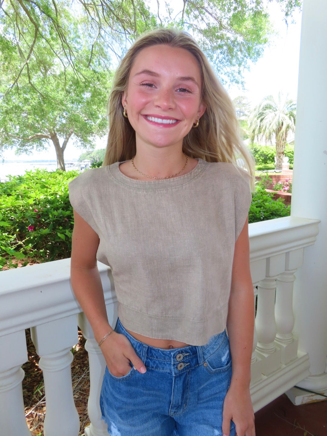 Acid Washed Side Button Crop Top