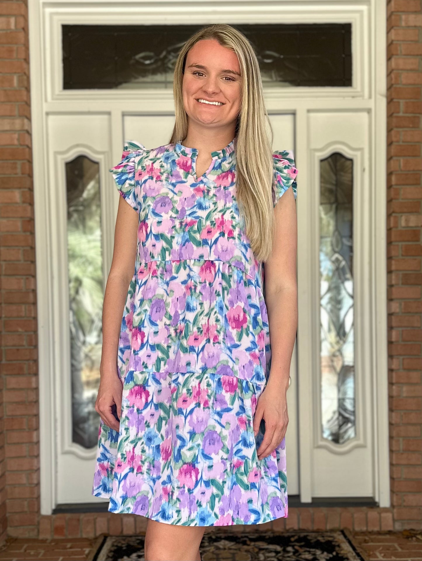 Short Sleeve Ruffle Floral Dress