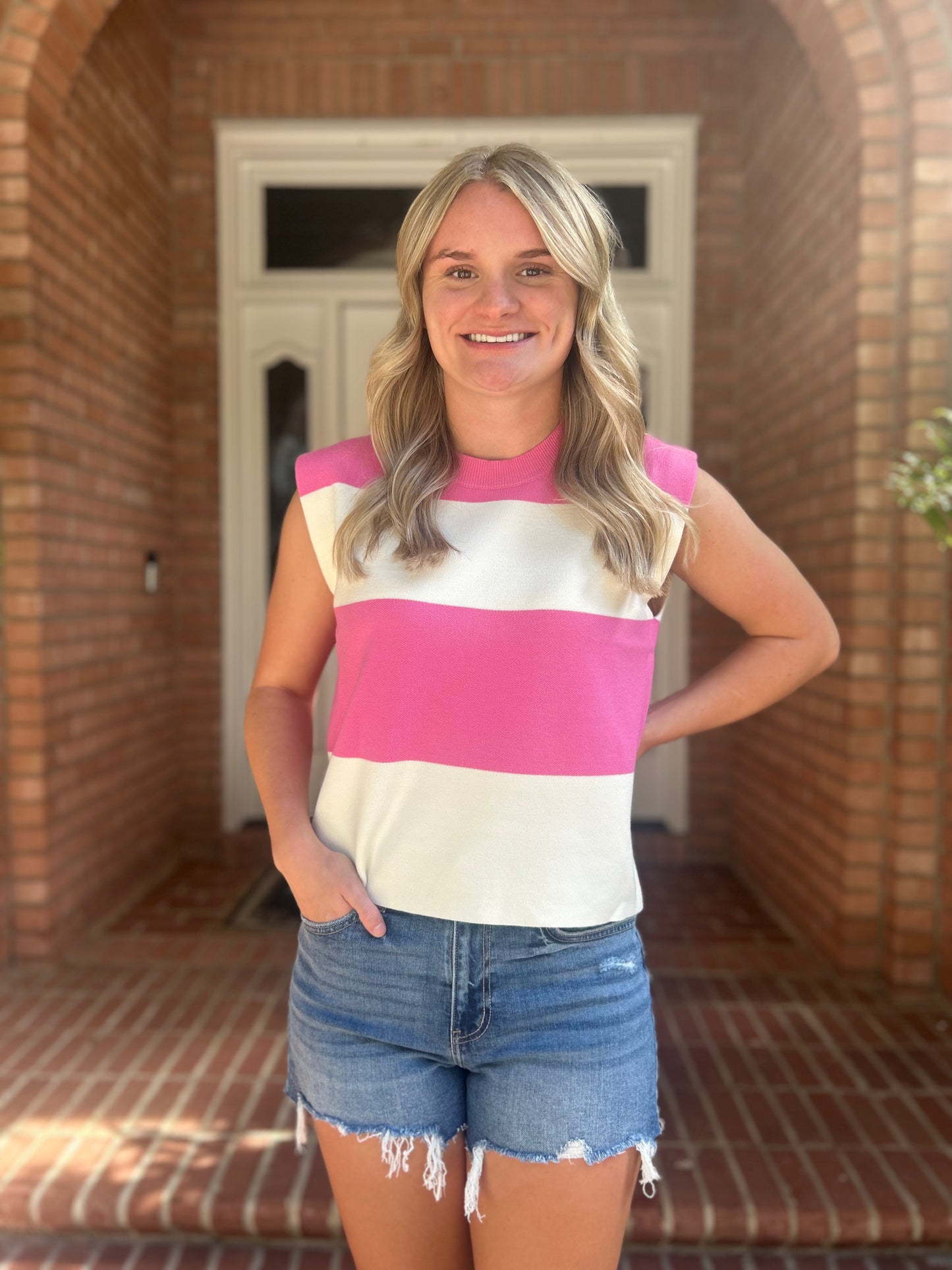Pink Striped Sleeveless Top