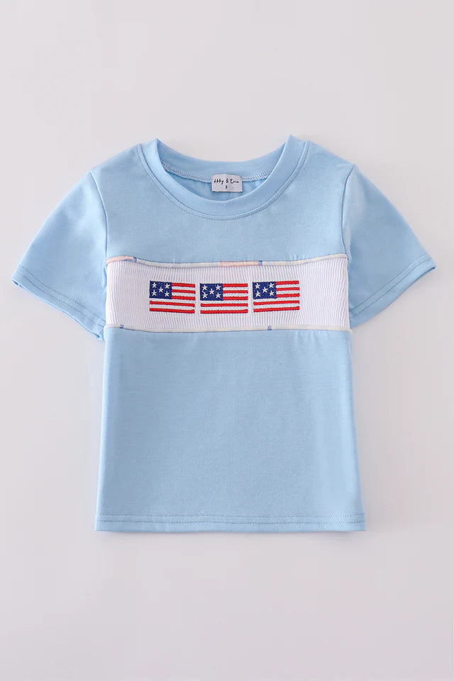 Blue Flag Embroidery Top