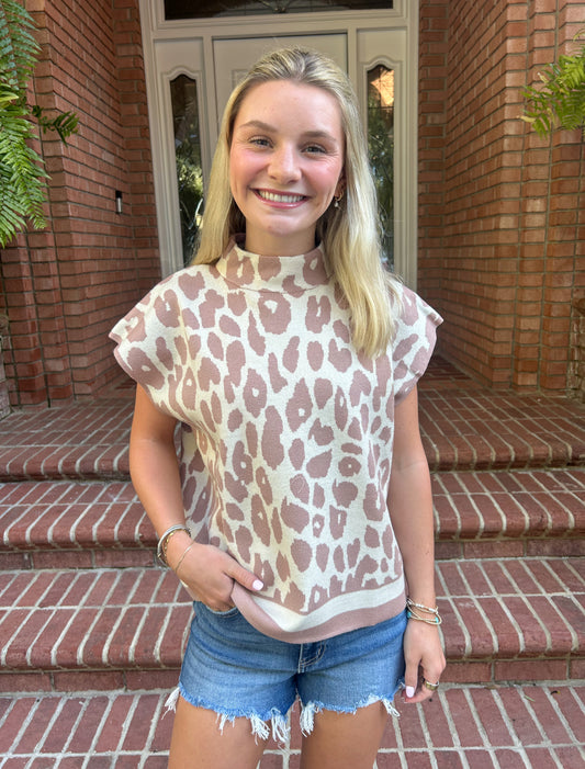 Animal Print Mock Neck Sweater
