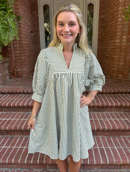 Olive Seersucker Mini Dress