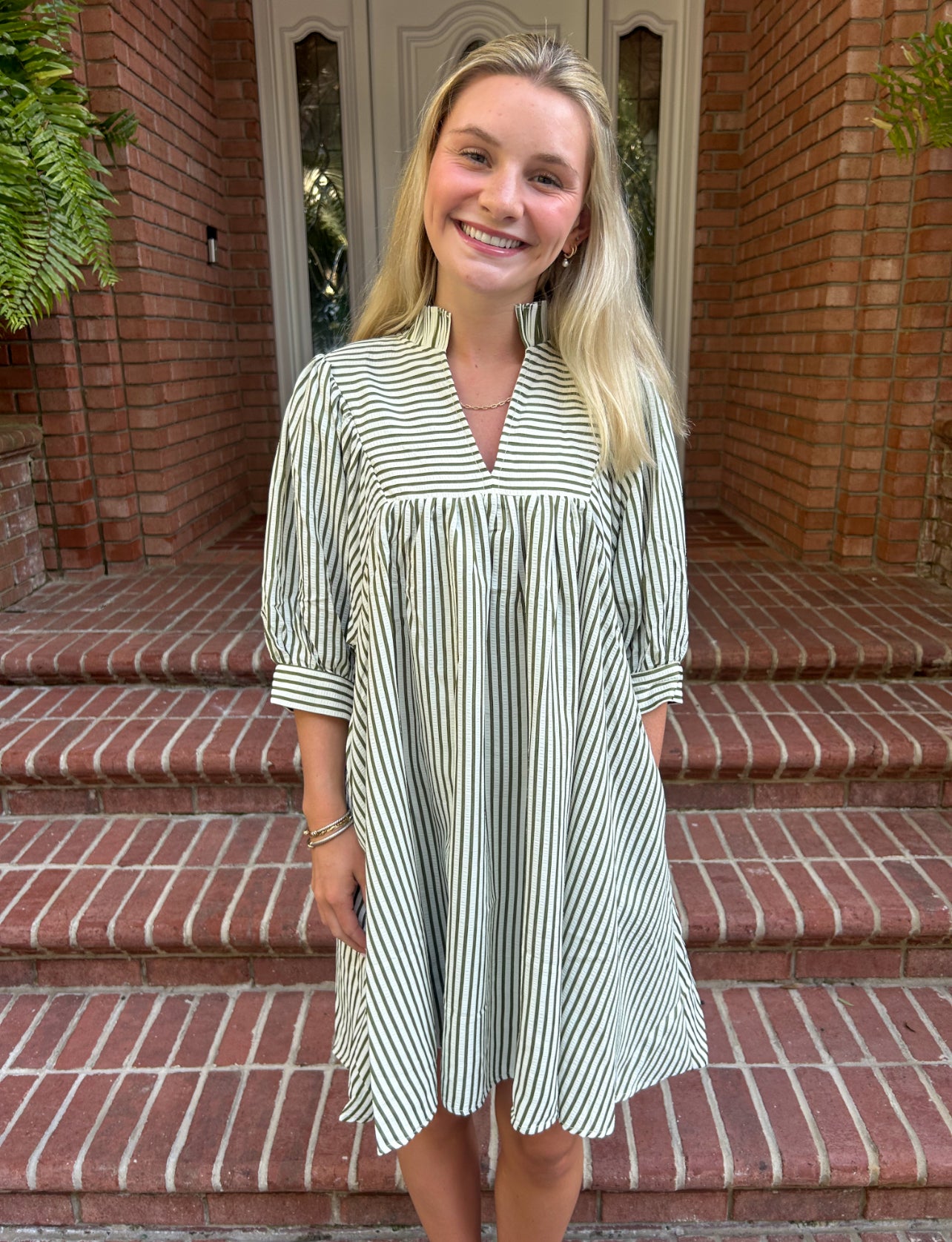 Olive Seersucker Mini Dress