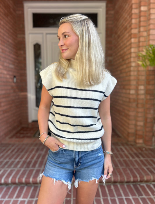 Mock Neck Striped Sweater Vest