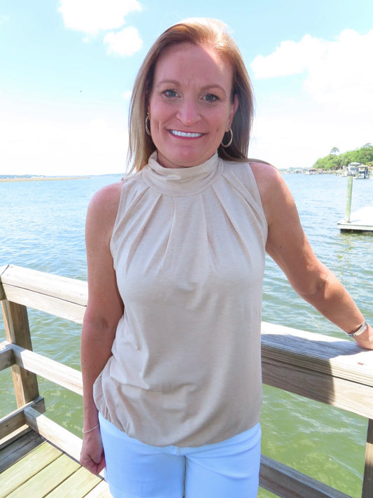 High Neck Pleated Top