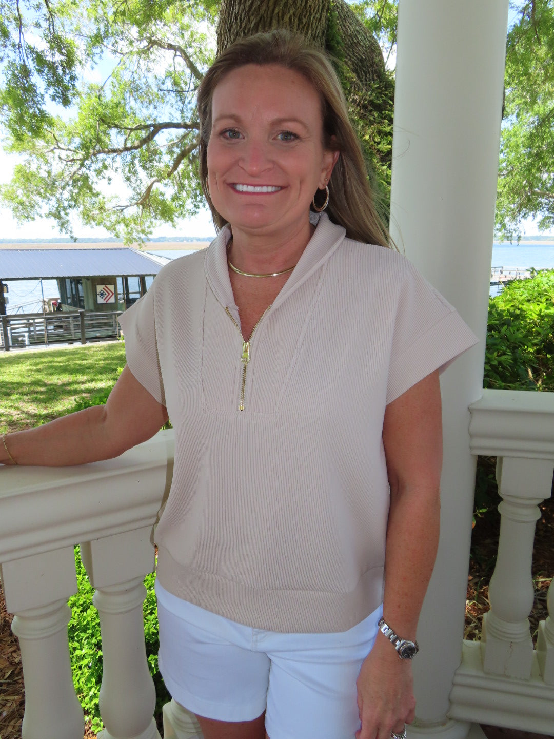 Ribbed High Neck Half Zip
