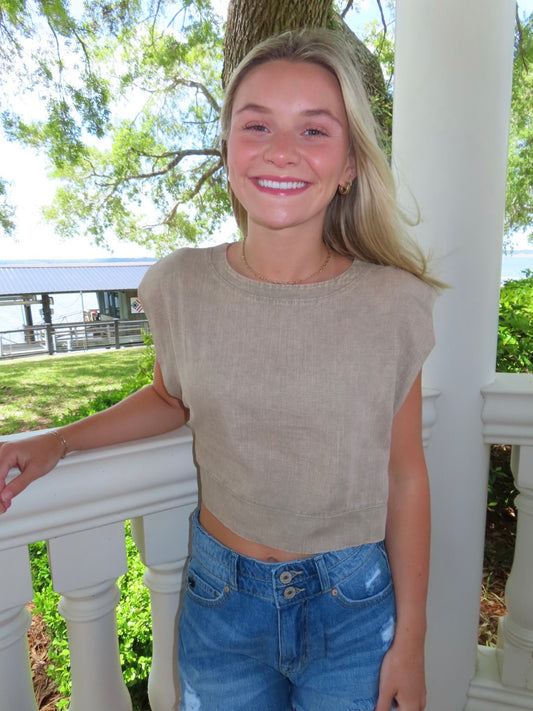 Acid Washed Side Button Crop Top