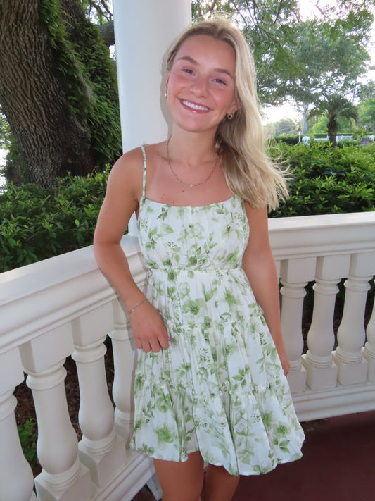 Floral Back Tie Tiered Mini Dress