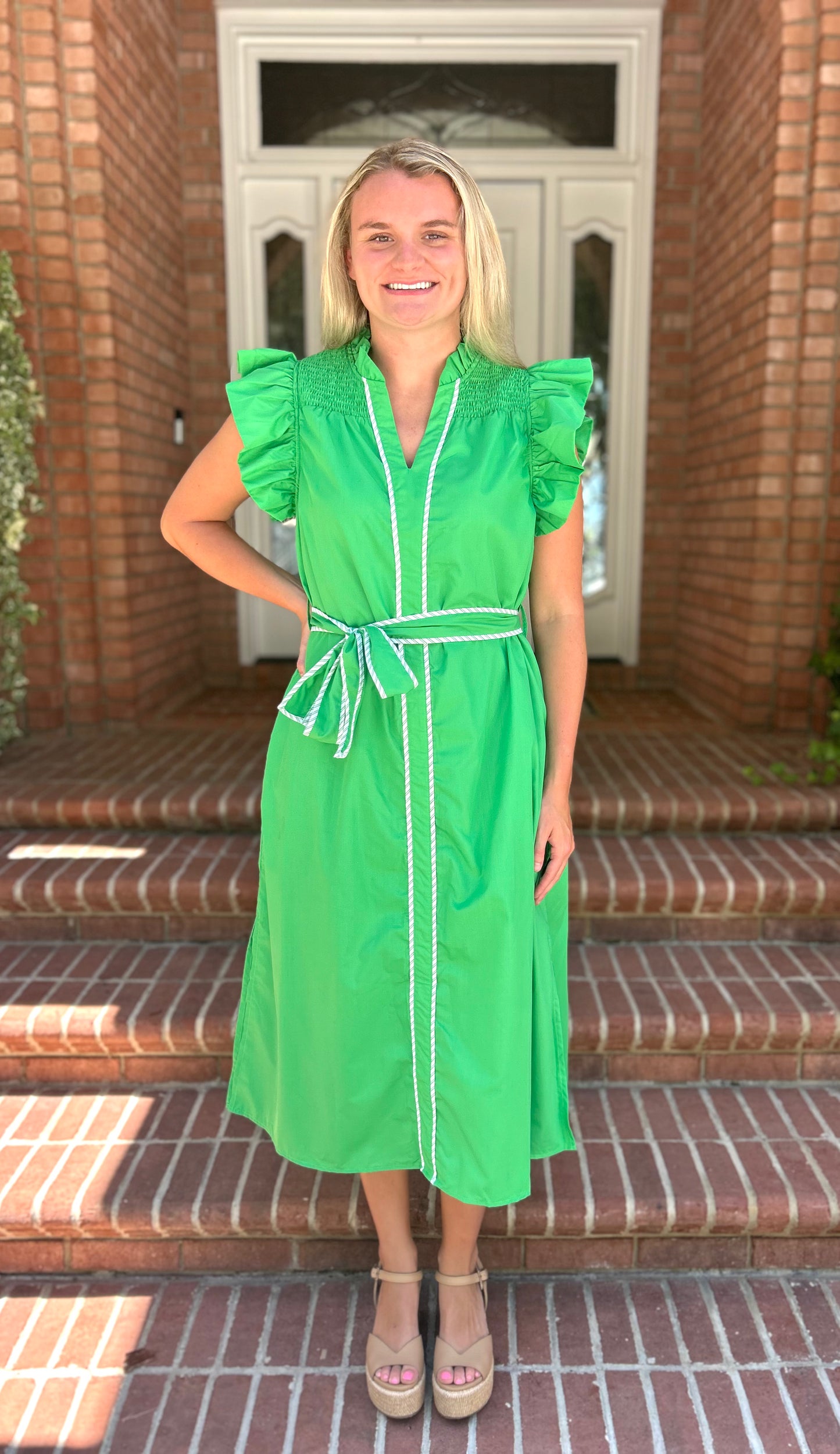 Solid Ruffle Sleeve Midi Dress