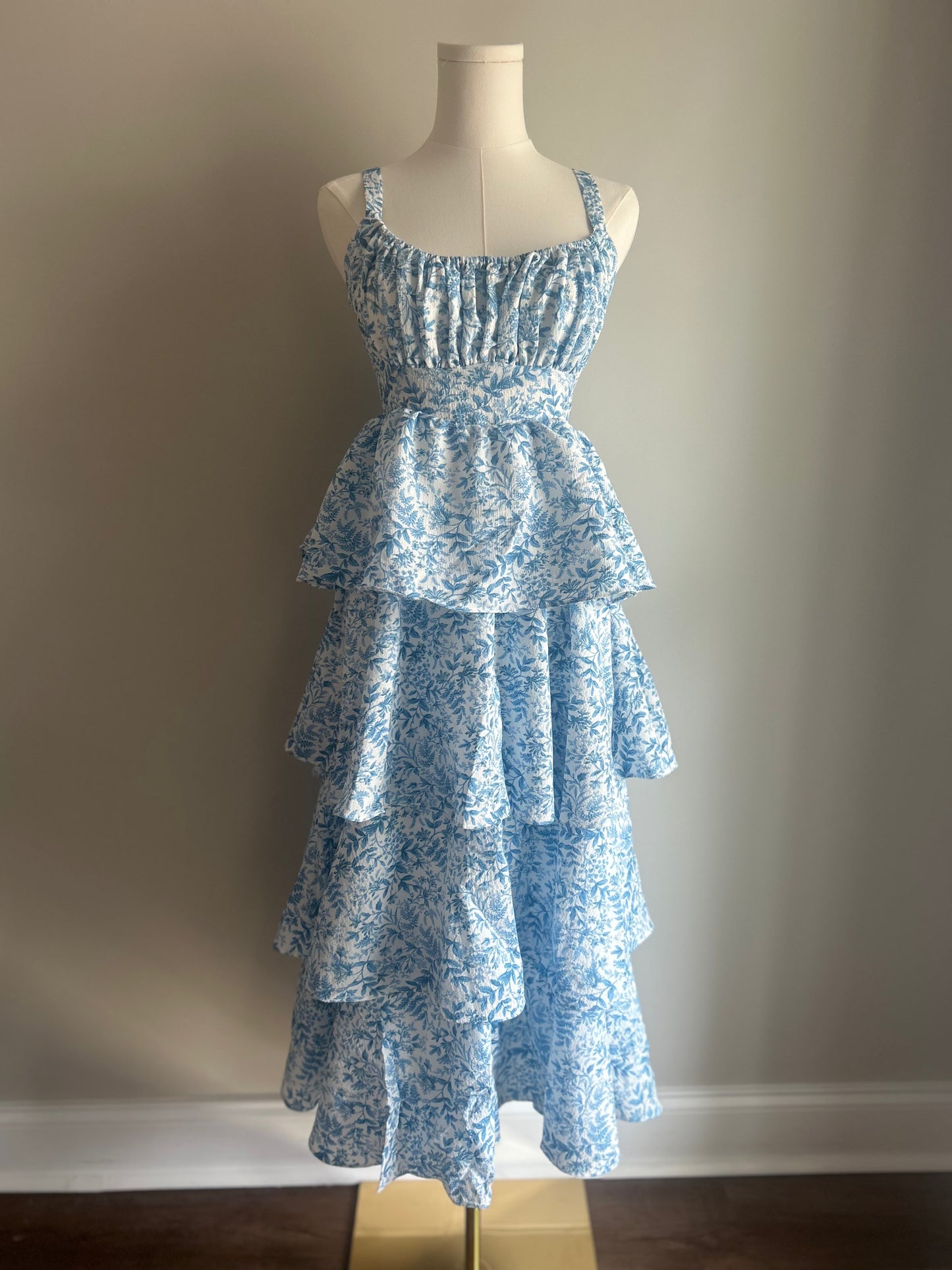 Floral Back Tiered Ruffle Maxi Dress