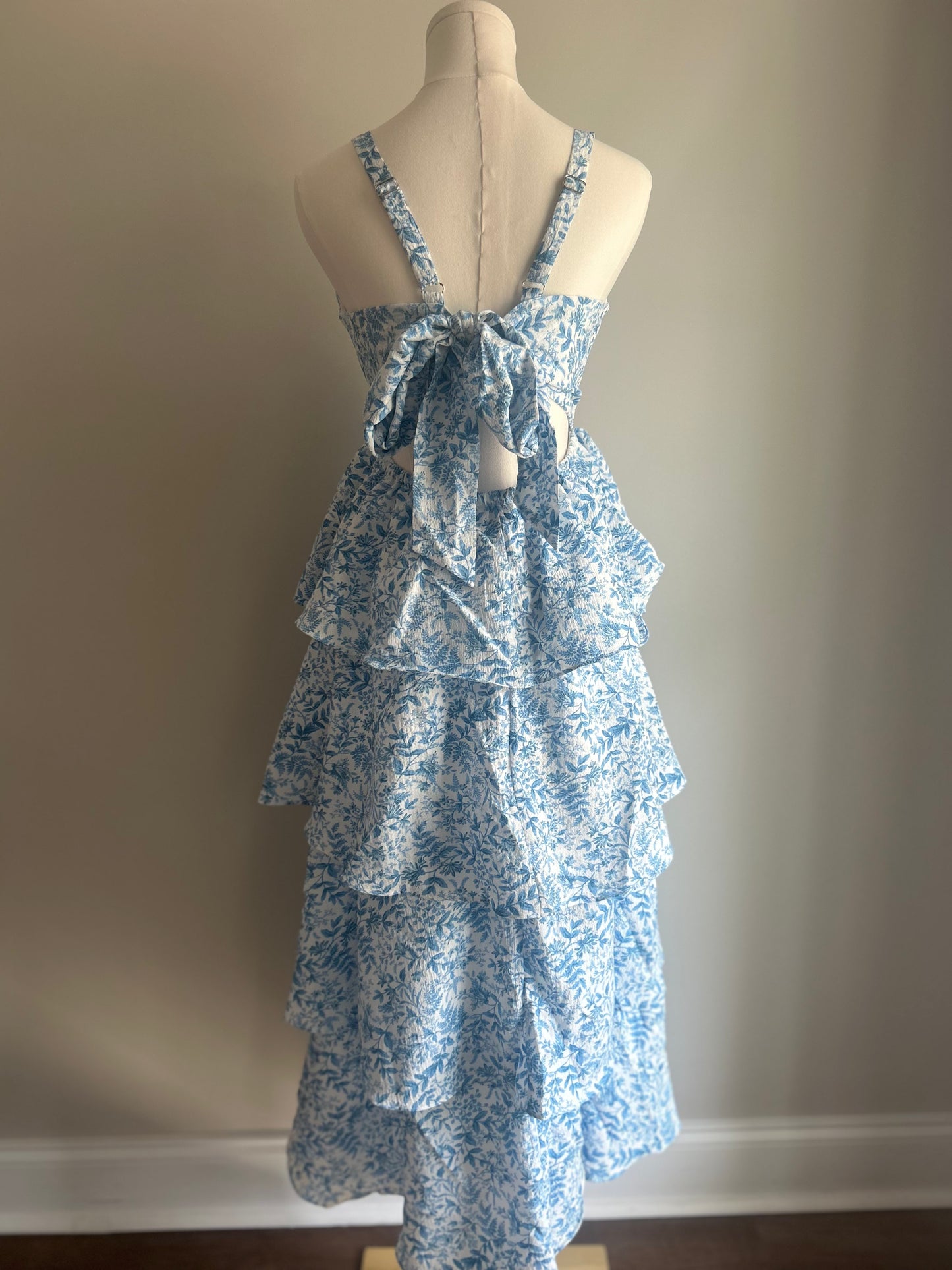Floral Back Tiered Ruffle Maxi Dress