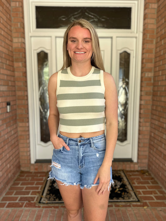 Double Zero Striped Crop Tank