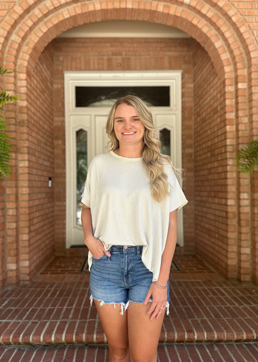 Ribbed Striped Short Sleeve Top