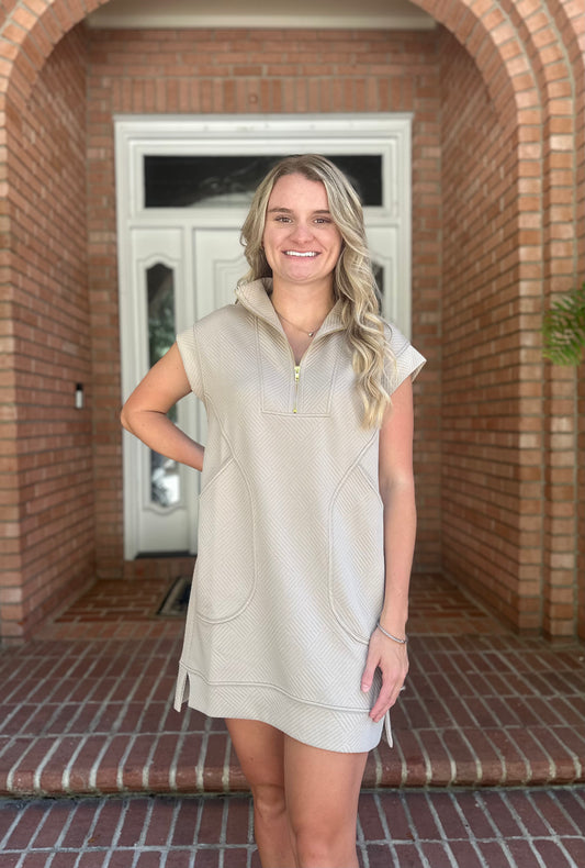Textured Knit Quarter Zip Dress